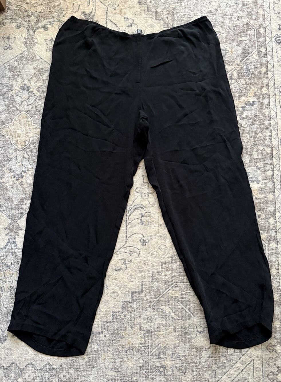 Eileen Fisher 100% Silk Wide Leg Pants 2X Black Minimalist Career Sustainable